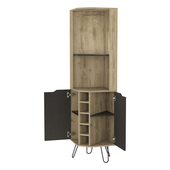Corner Bar Cabinet With Eleven Shelves - Brown And Black