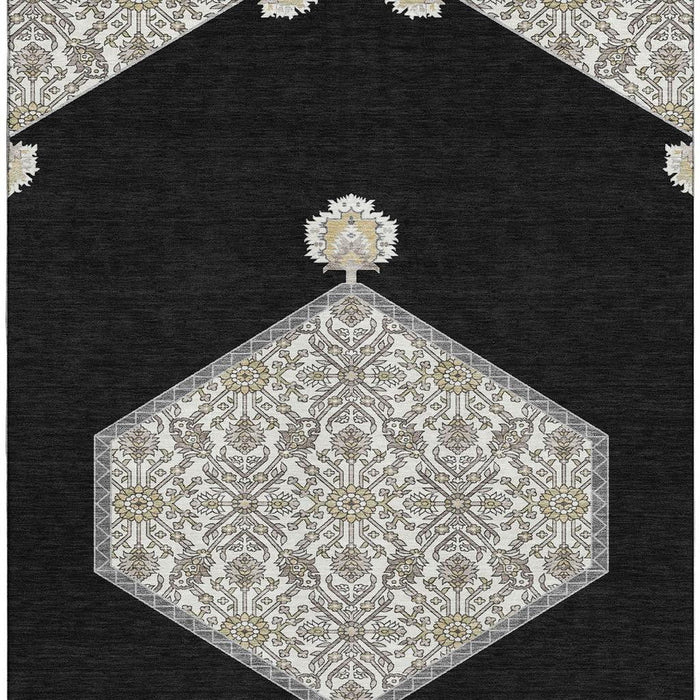 10' X 14' Oriental Washable Area Rug With UV Protection (679336) - Black / Ivory / Gold