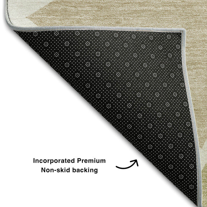 10' X 14' Geometric Washable Area Rug With UV Protection (681527) - Ivory / Gold / Green