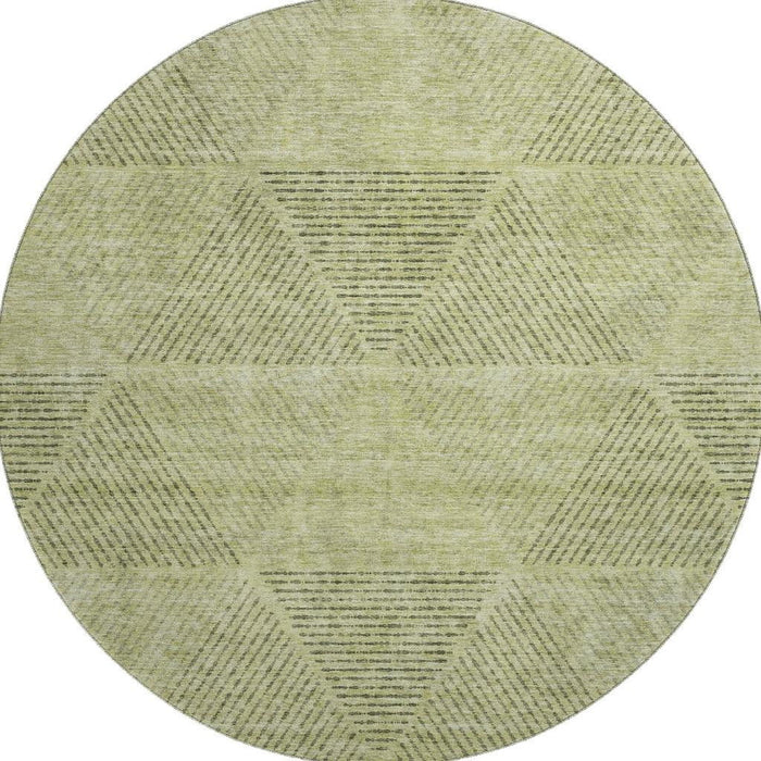 8' Transitional Geometric Washable Round Rug With UV Protection - Artichoke Green