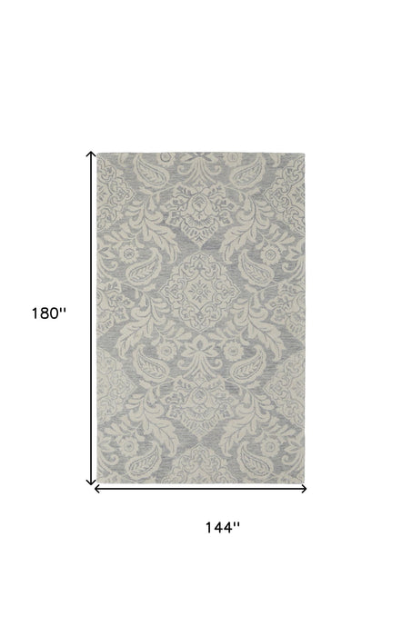 12' X 15' Wool Oriental Hand Tufted Area Rug - Blue And Ivory