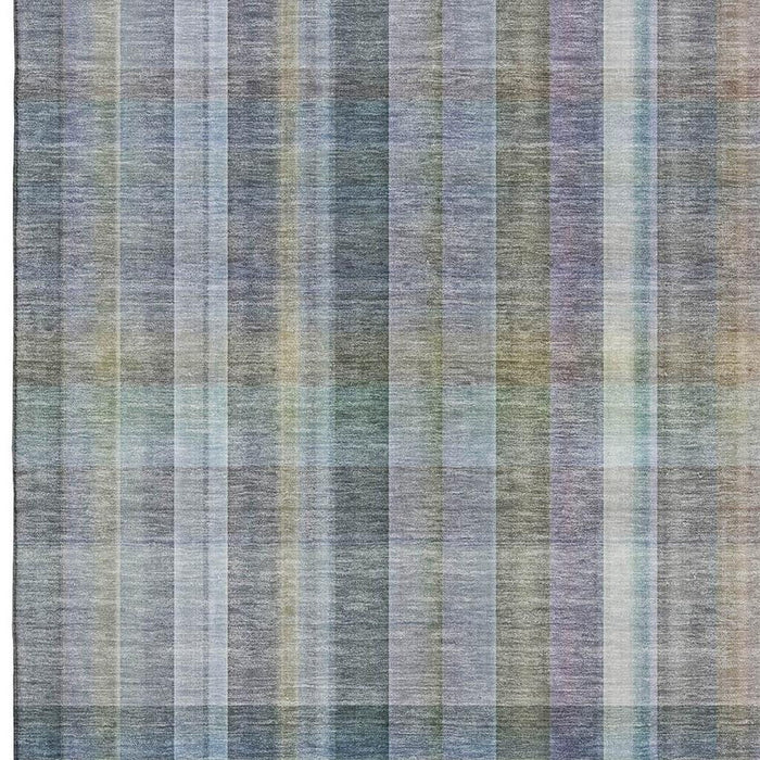 5' X 8' Plaid Washable Area Rug With UV Protection (648018) - Green / Purple