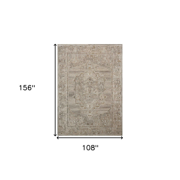 9' X 13' Wool Oriental Hand Tufted Area Rug - Brown And Beige
