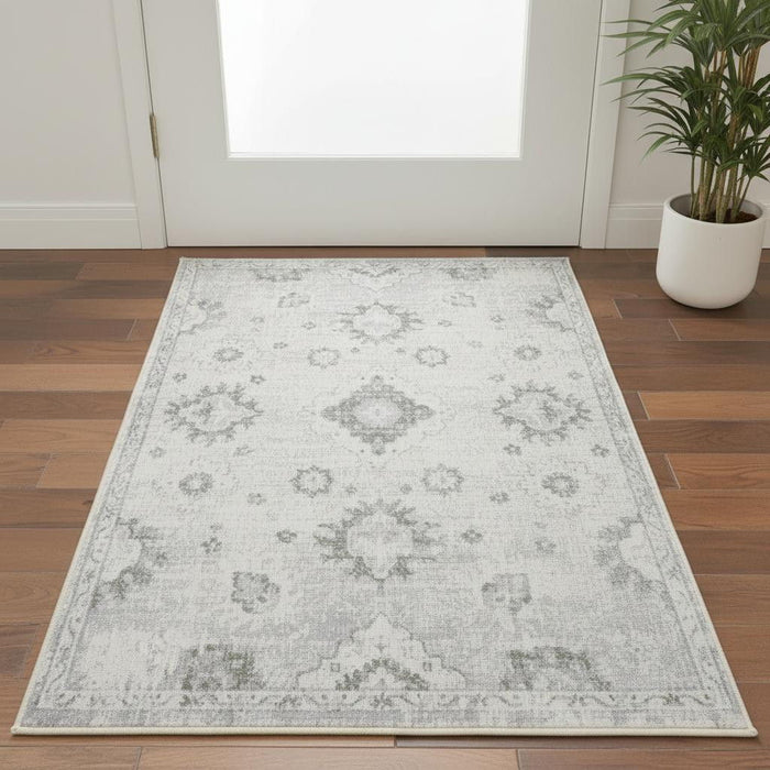 3' X 5' Floral Power Loom Worn Faded Area Rug (573473) - Ivory