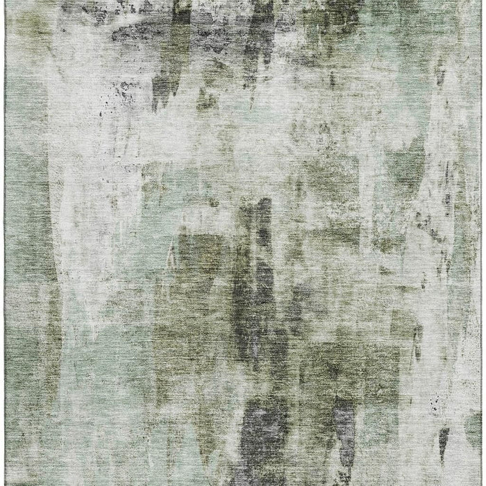 10' X 14' Abstract Washable Area Rug With UV Protection (683710) - Mint Green / Ivory / Gray