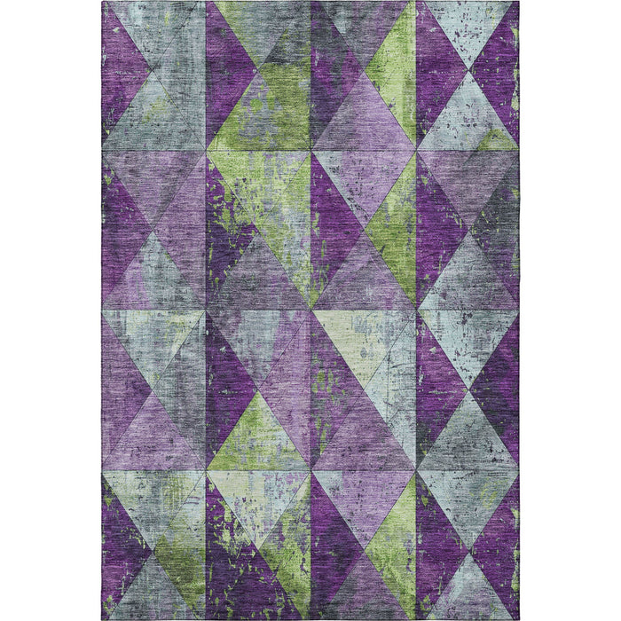 10' X 14' Geometric Washable Area Rug With UV Protection (699094) - Purple / Green / Ivory