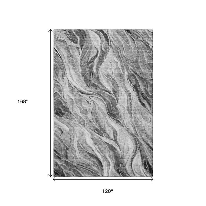 10' X 14' Abstract Washable Area Rug With UV Protection (657593) - Gray / Ivory