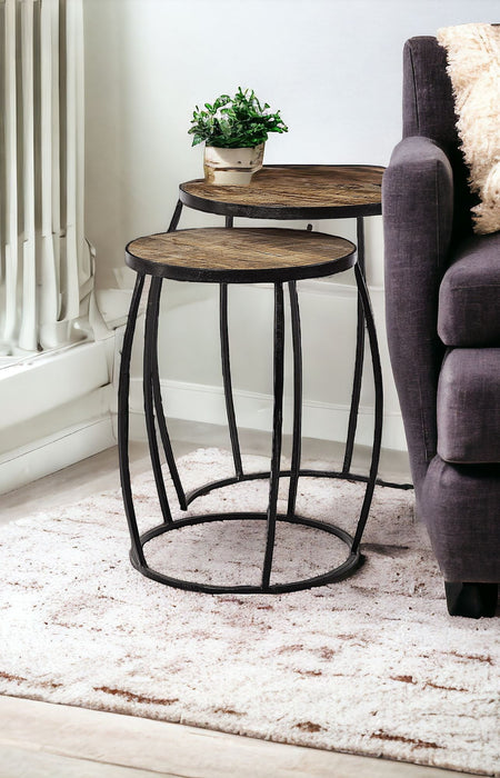 26" Solid Wood Round End Table (Set of 2) - Black And Brown
