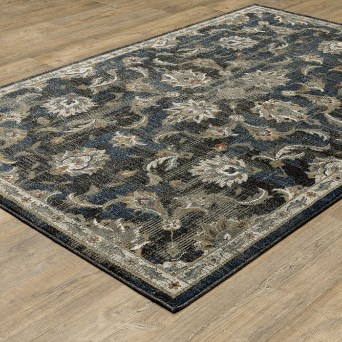 6' x 9' Oriental Power Loom Stain Resistant Area Rug - Charcoal Blue Gold Rust And Beige