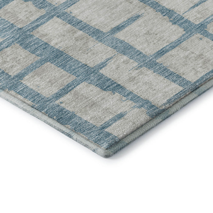 10' X 14' Striped Washable Area Rug With UV Protection (669402) - Sky Blue / Beige