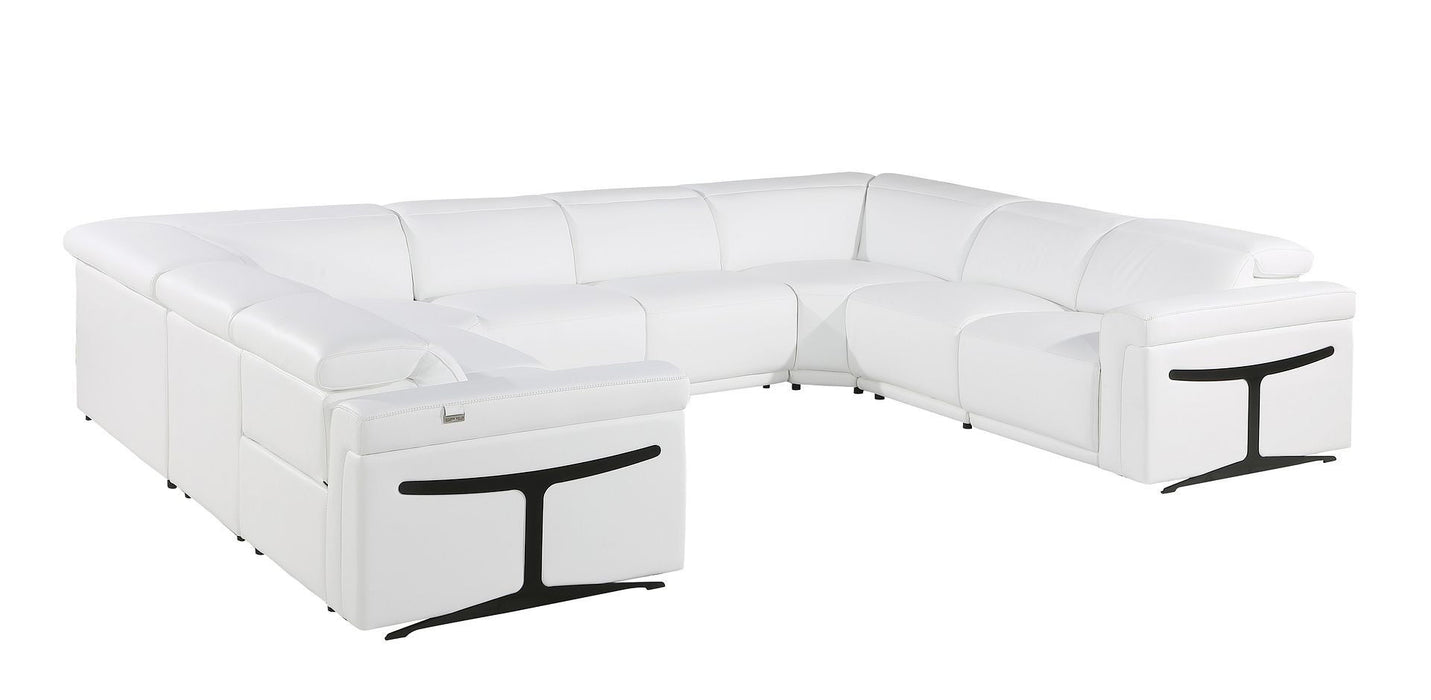Italian Leather Modular U Shaped Eight Piece Corner Sectional With Console - White