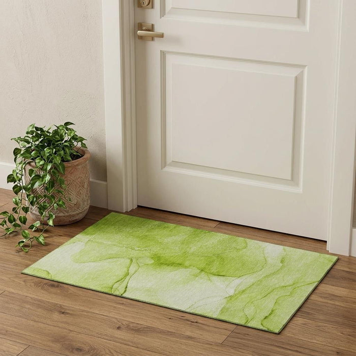 3' X 5' Abstract Washable Area Rug With UV Protection (646859) - Green / Ivory