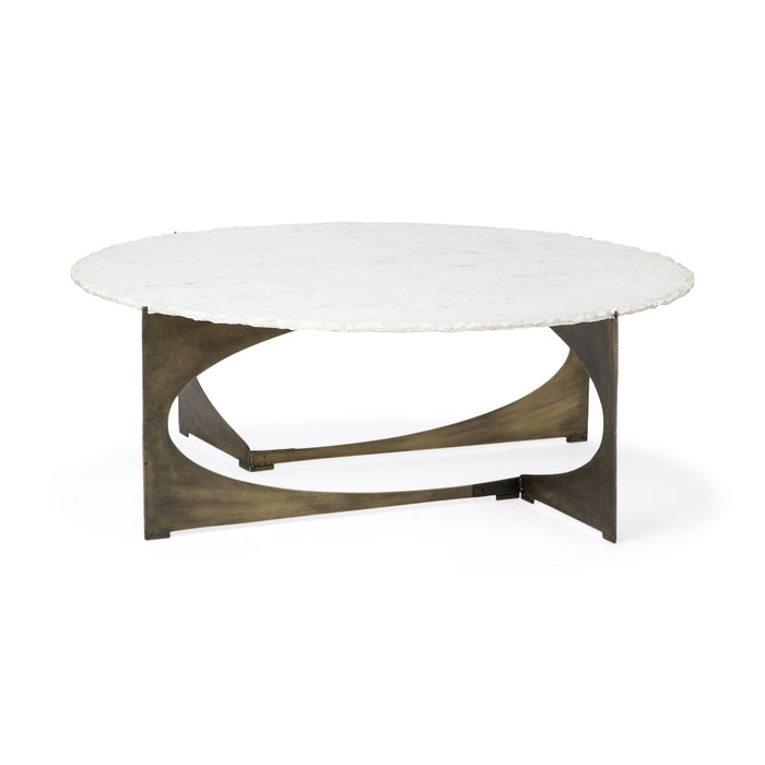 Round Marble Top Base Coffee Table - White / Gold