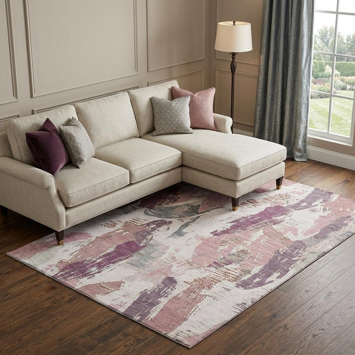 10' X 14' Abstract Washable Area Rug With UV Protection (694646) - Blush / Purple / Ivory