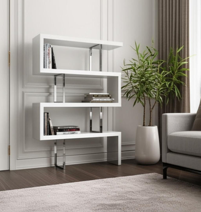 Three Tier Etagere Bookcase (555009) - White / Silver