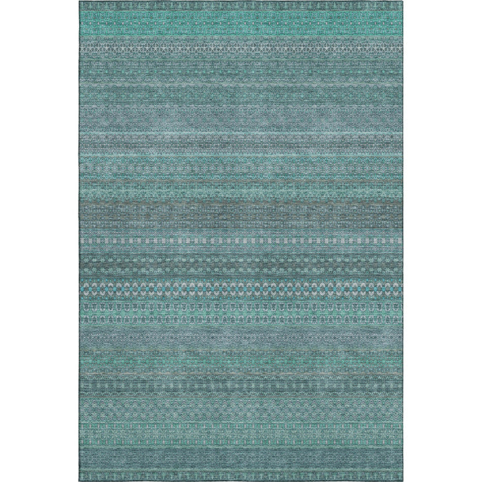 10' X 14' Striped Washable Area Rug With UV Protection (647560) - Turquoise / Ivory