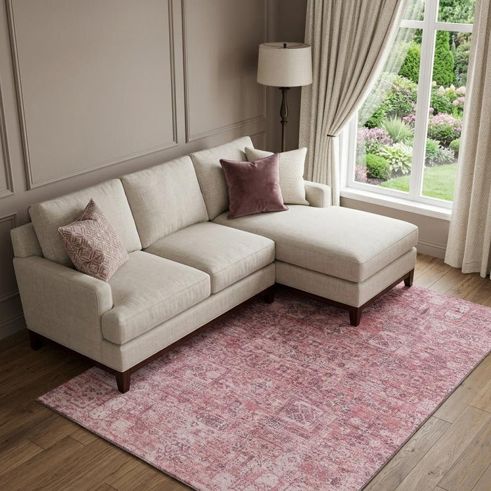 10' X 14' Floral Washable Area Rug With UV Protection (651202) - Pink / Ivory