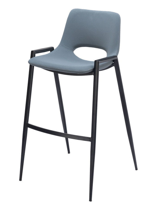 30" Faux Leather And Steel Low Back Bar Height Bar Chairs (Set of 2) - Blue / Black