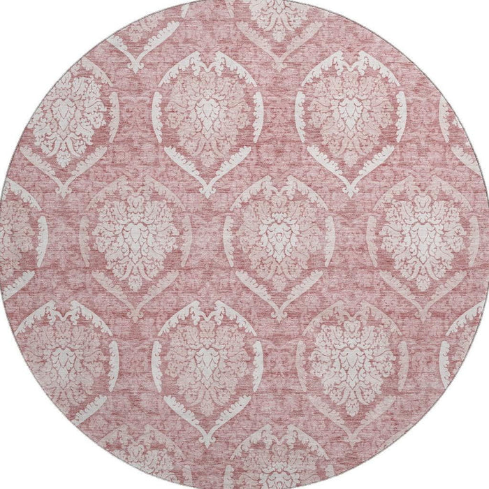 8' Medallion Washable Round Rug With UV Protection - Pink And Ivory