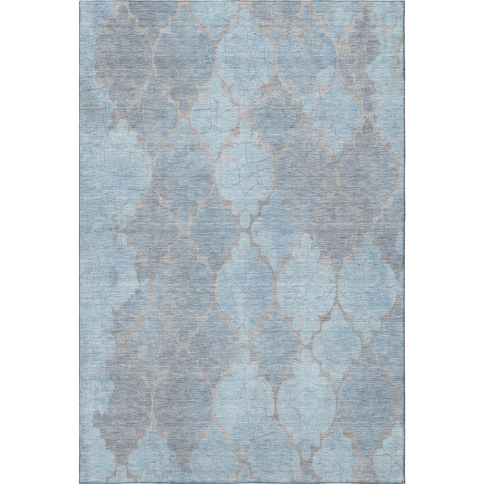 10' X 14' Damask Washable Area Rug With UV Protection (701293) - Denim Blue / Beige