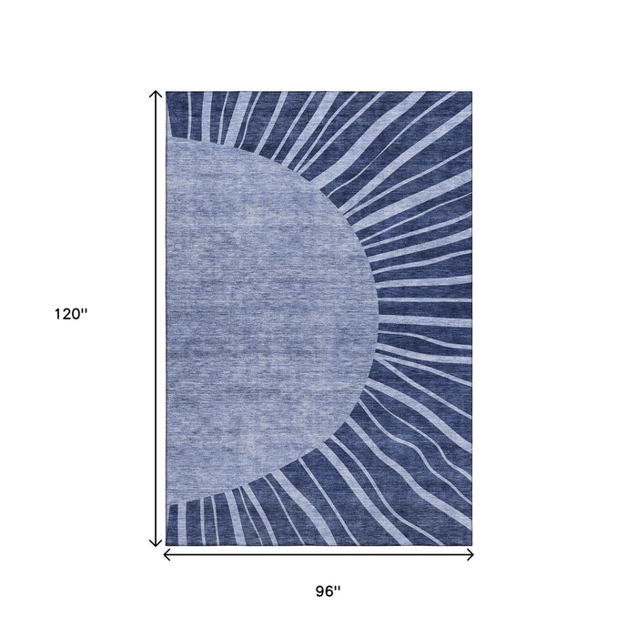 8' X 10' Abstract Washable Area Rug With UV Protection (655395) - Navy Blue / Ivory