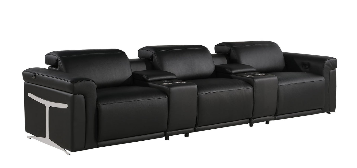 Top Grain Leather Reclining Metal USB Sofa (720365) - Black