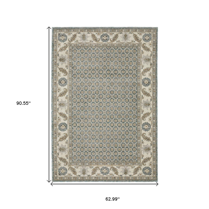 5' X 7' Oriental Area Rug - Blue And Ivory
