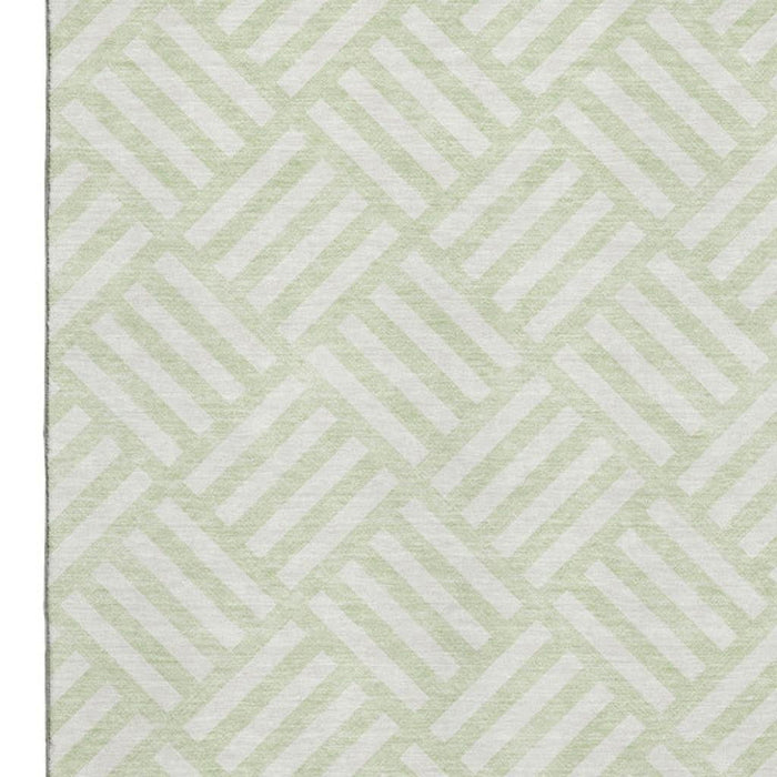 9' X 12' Geometric Washable Area Rug With UV Protection (652382) - Mint Green / Ivory