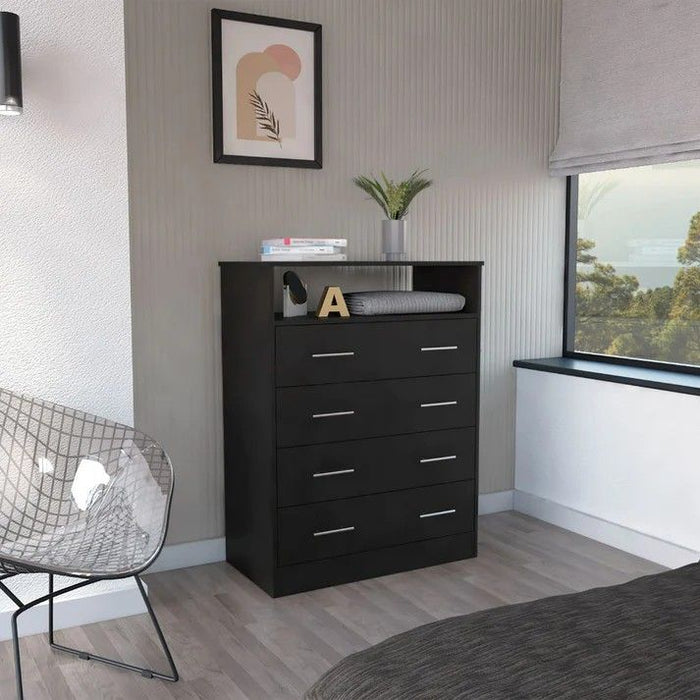 Wood Four Drawer Dresser - Black