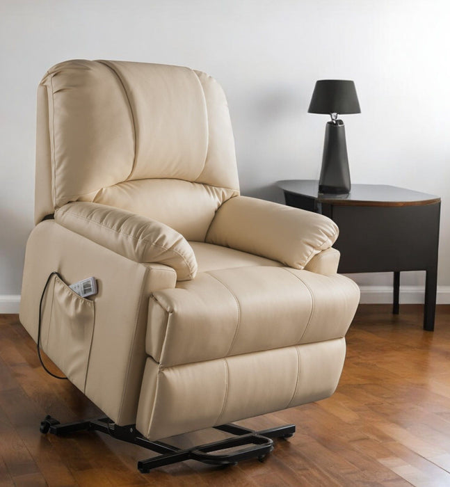 Faux Leather Power Massage Lift AssiStand Recliner - Beige