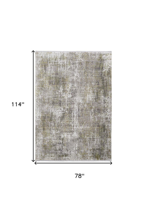 7' x 10' Abstract Area Rug With Fringe - Green Gray And Ivory
