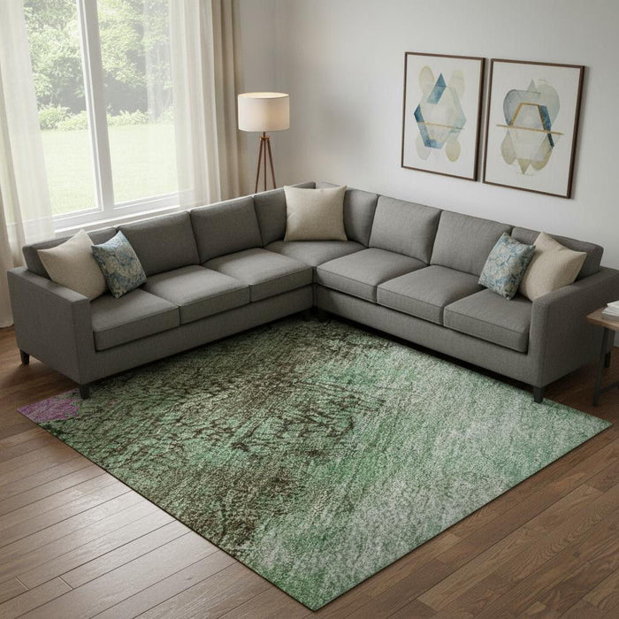 10' X 14' Abstract Washable Area Rug With UV Protection (698053) - Green / Teal / Pink