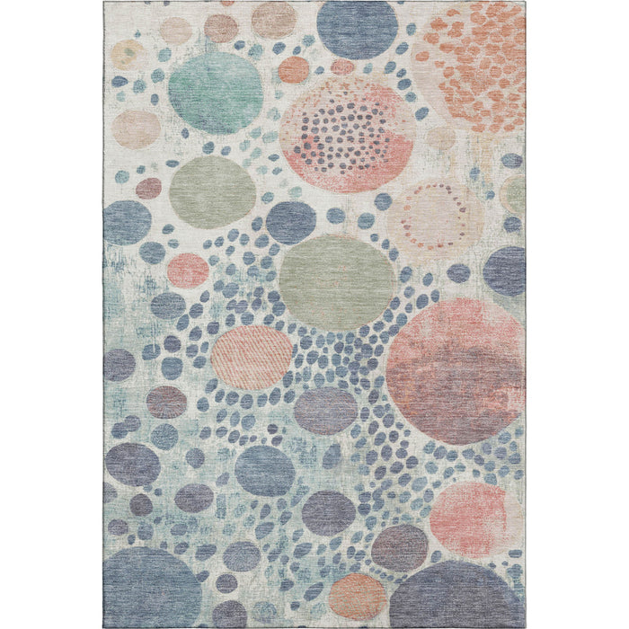 10' X 14' Geometric Washable Area Rug With UV Protection (707257) - Denim Blue / Peach / Ivory