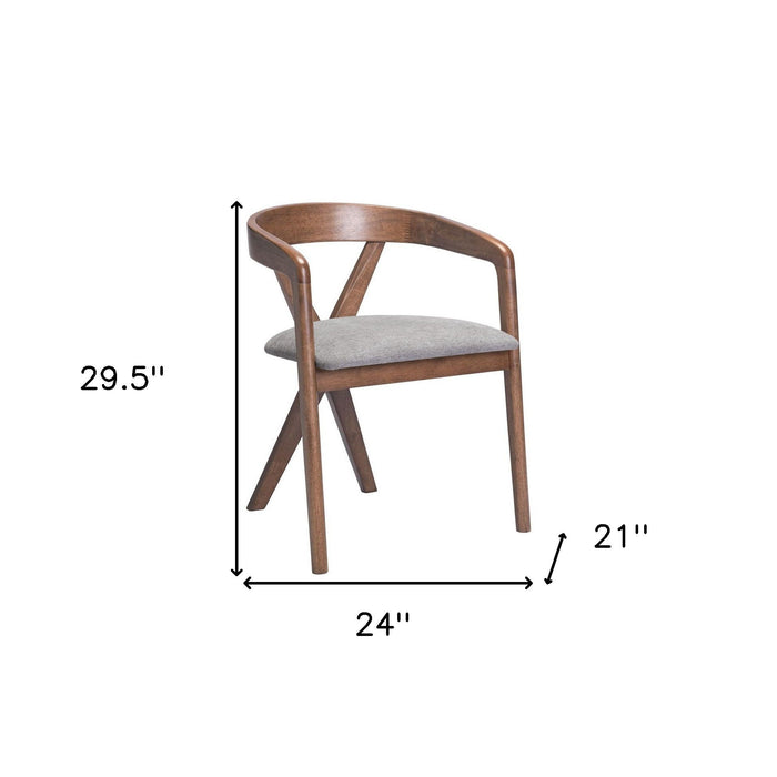 Fabric Upholstered Open Back Dining Arm Chair - Gray / Brown