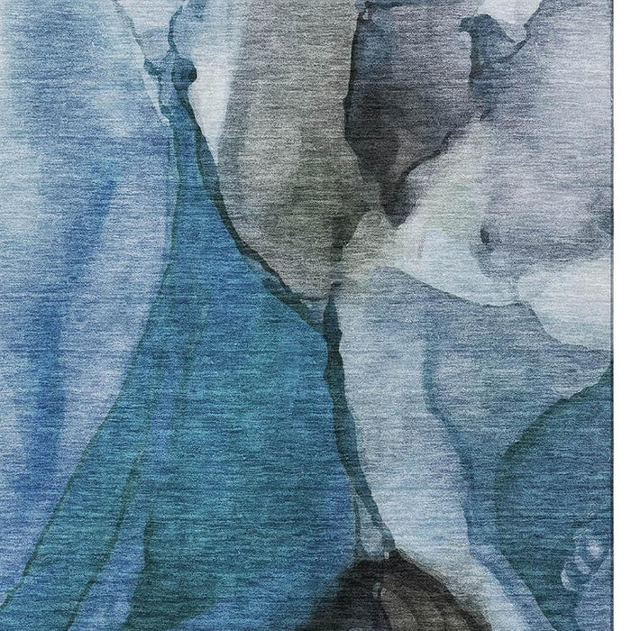 10' X 14' Abstract Washable Area Rug With UV Protection (708619) - Blue / Gray / Silver