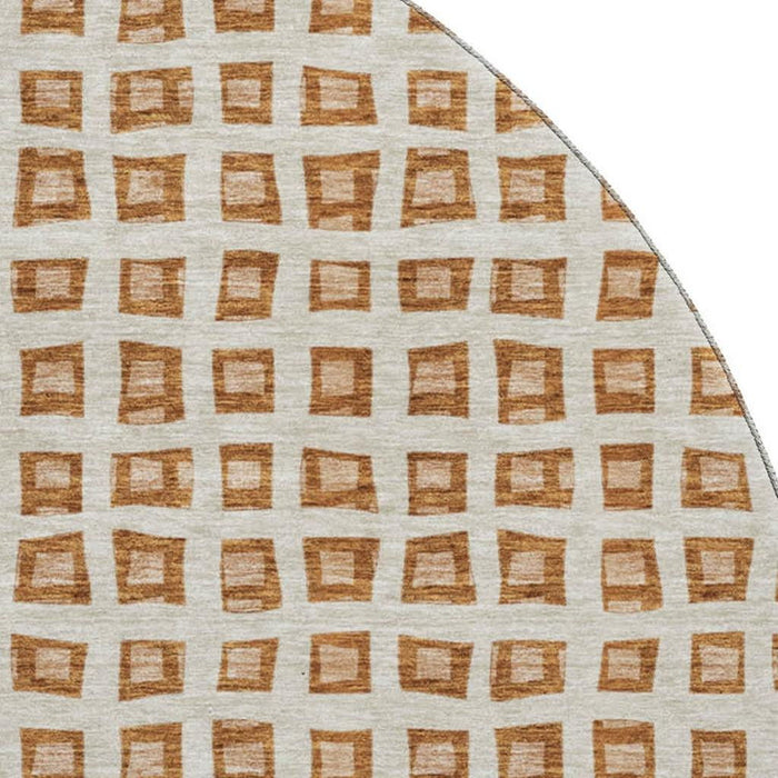 8' Copper Geometric Washable Round Rug With UV Protection - Rust
