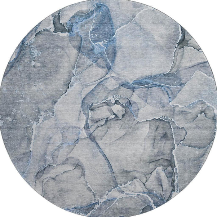 8' Abstract Washable Round Rug With UV Protection (647257) - Blue / Ivory