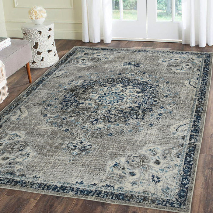 9' x 12' Medallion Power Loom Area Rug - Teal Blue