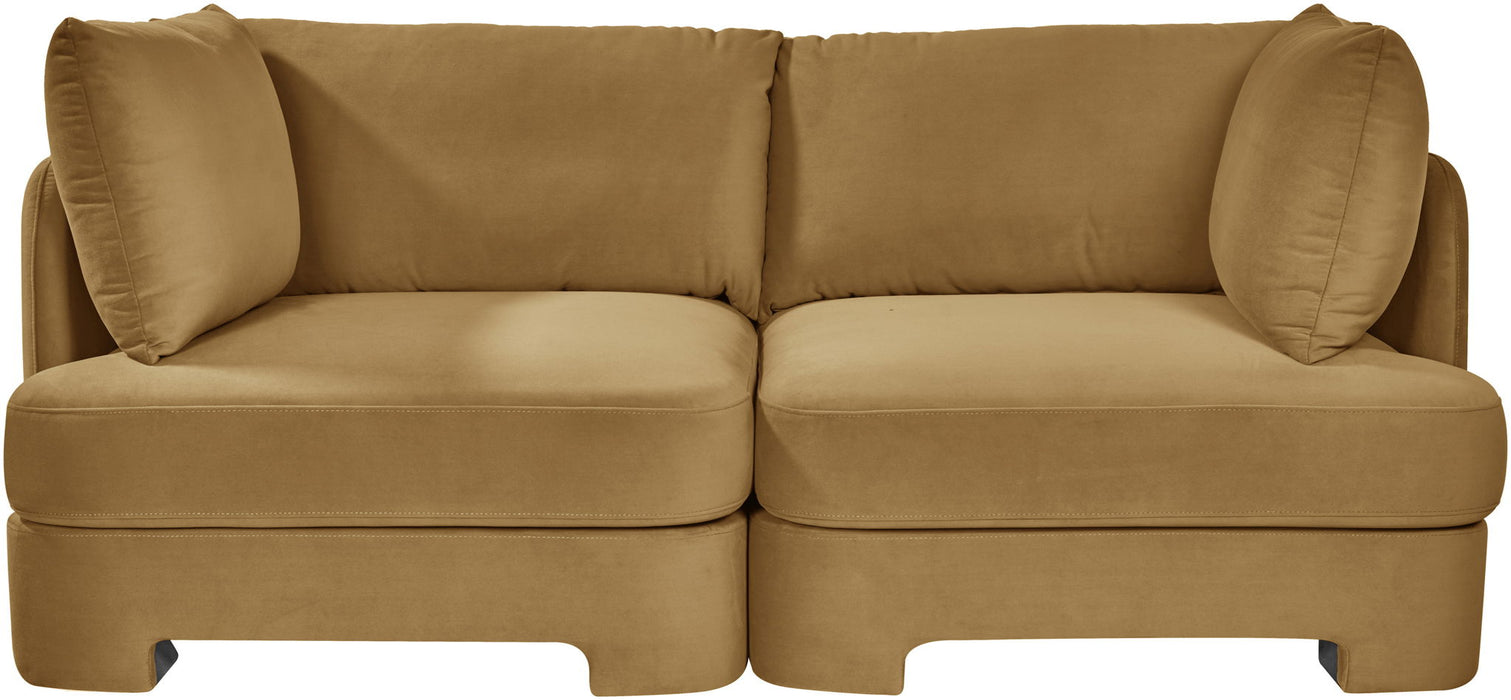 Meridian Furniture Hammond velvet performance fabric upholstered 2-piece loveseat sectional with plush cushions and modern design.