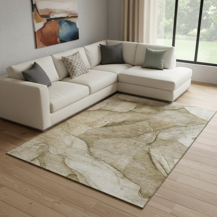 10' X 14' Abstract Washable Area Rug With UV Protection (651094) - Brown / Ivory / Beige