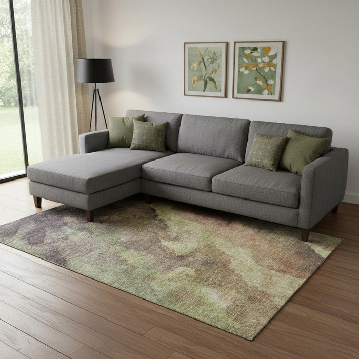 10' X 14' Abstract Washable Area Rug With UV Protection (710076) - Coffee / Taupe