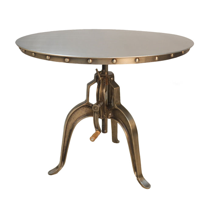 Adjustable Height Antiqued Nickel Three Leg Base Round Top Dining Table - Pearl Silver