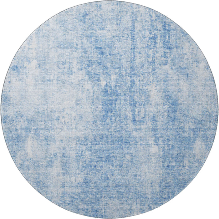 8' Abstract Washable Round Rug With UV Protection (654787) - Blue / Ivory