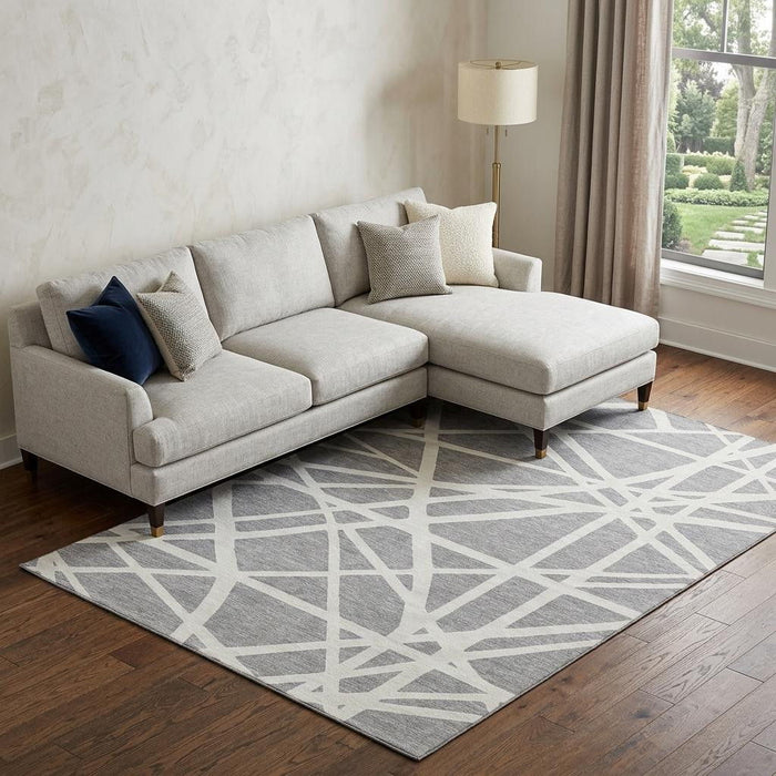 10' X 14' Geometric Washable Area Rug With UV Protection (681611) - Gray / Ivory