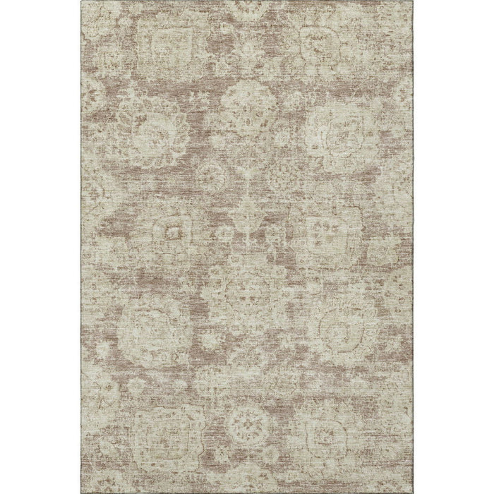 10' X 14' Floral Washable Area Rug With UV Protection (653212) - Coffee / Beige