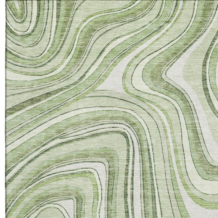 8' X 10' Marble Washable Area Rug With UV Protection - Artichoke Green And Ivory