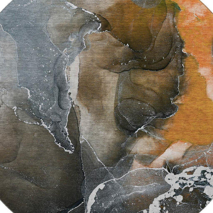 8' Abstract Washable Round Rug With UV Protection (646689) - Orange / Charcoal