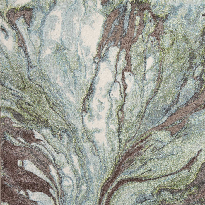 9' x 13' Abstract Marble Area Rug - Green And Brown