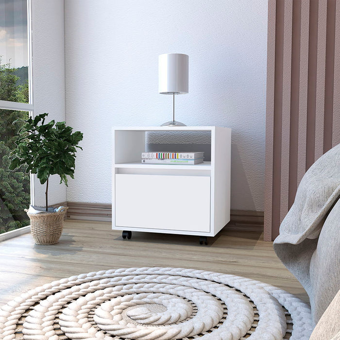 15.8" x 15.8" x 20.5" One Drawer Faux Wood Nightstand - White
