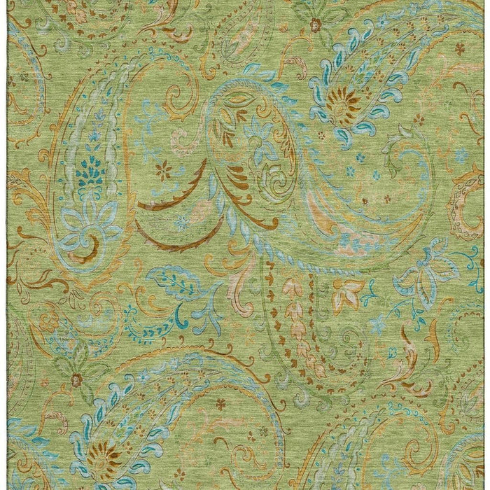 10' X 14' Paisley Washable Area Rug With UV Protection (647950) - Fern Green / Blue